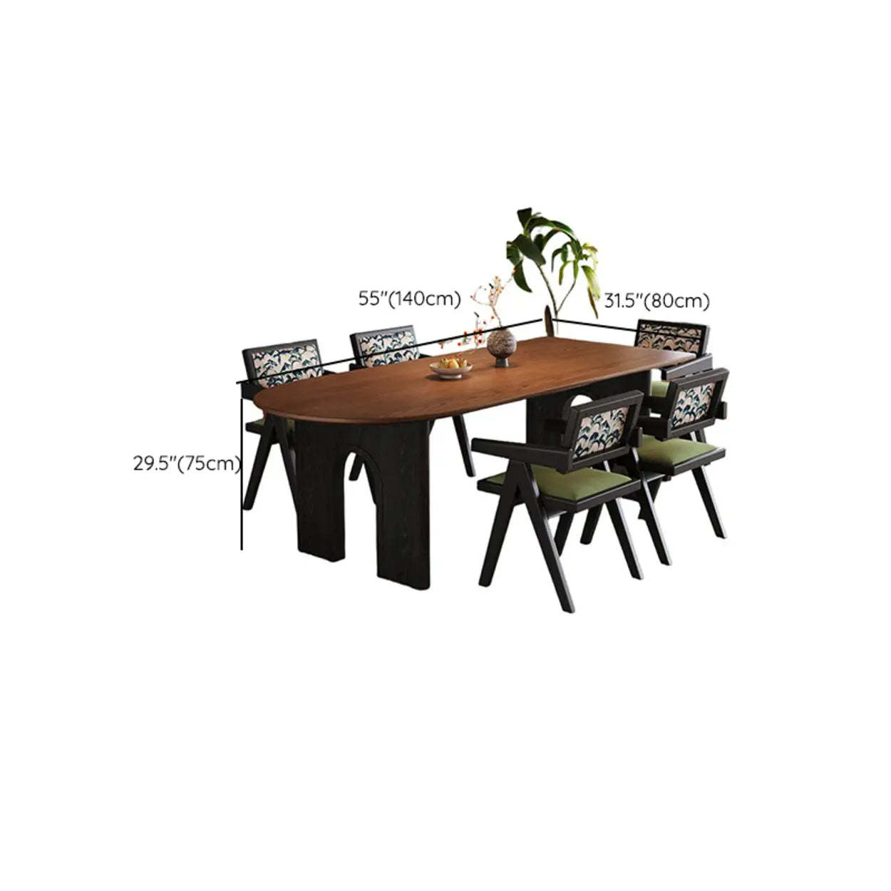 Mid-Century Brown Wood Peninsula Dining Table