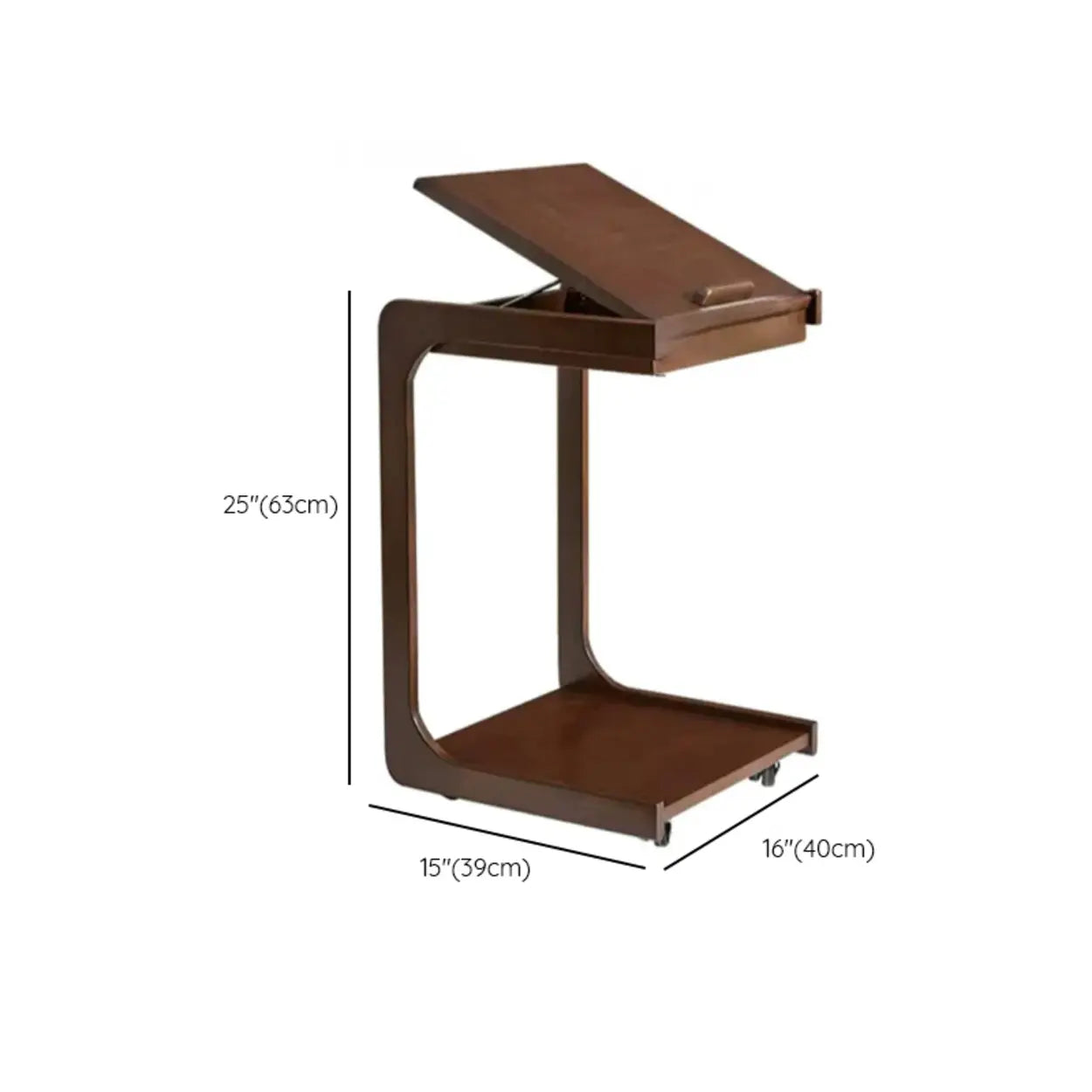 Rectangular Rubberwood Swivel Side Table with Wheels