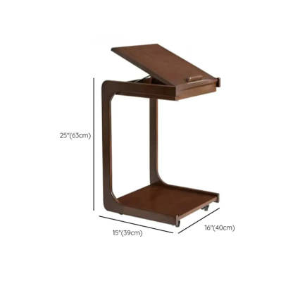 Rectangular Rubberwood Swivel Side Table with Wheels