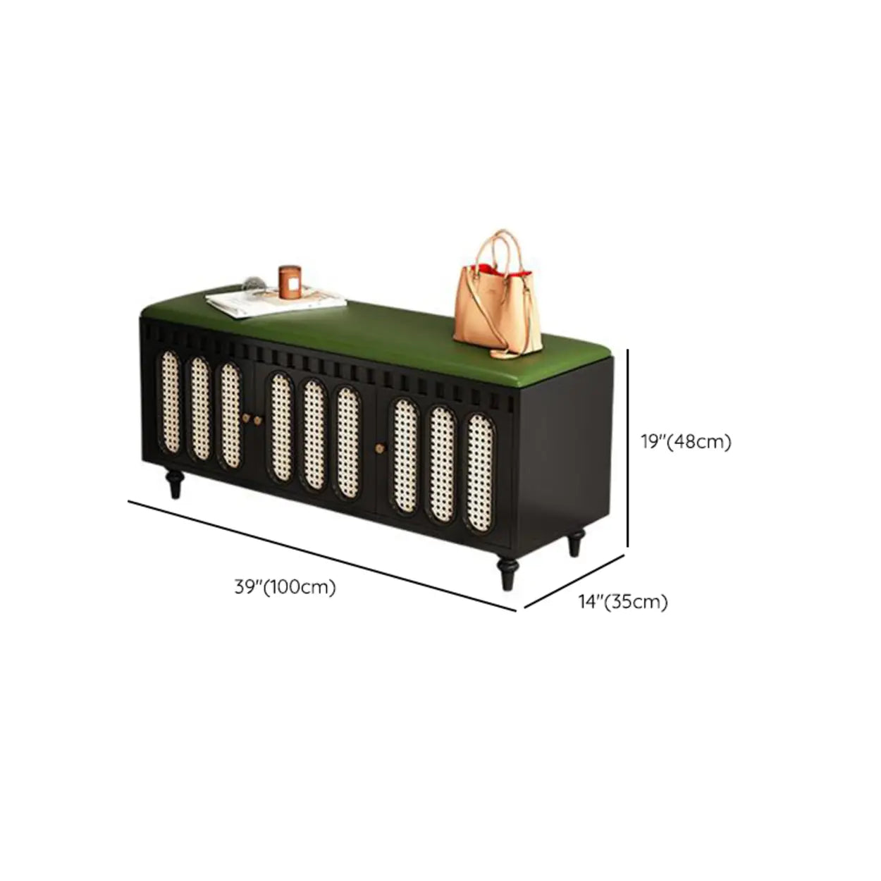 Modern Entryway Storage Bench with Cushioned Seat & Drawers #size
