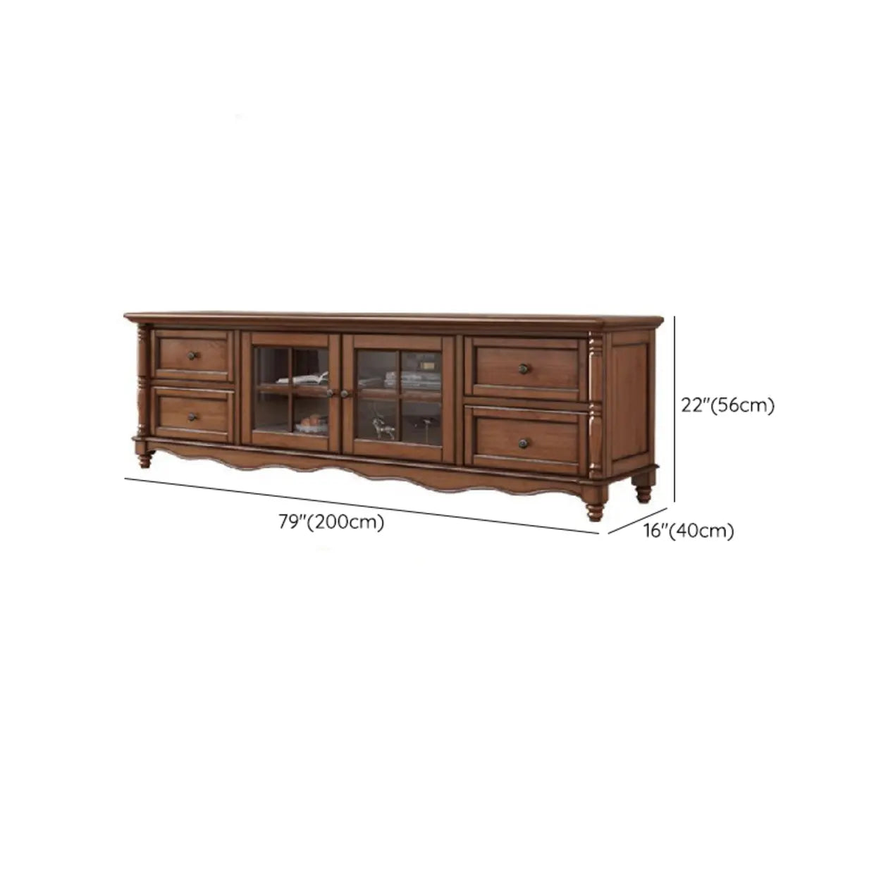 Vintage Brown Wood Long TV Stand with Storage