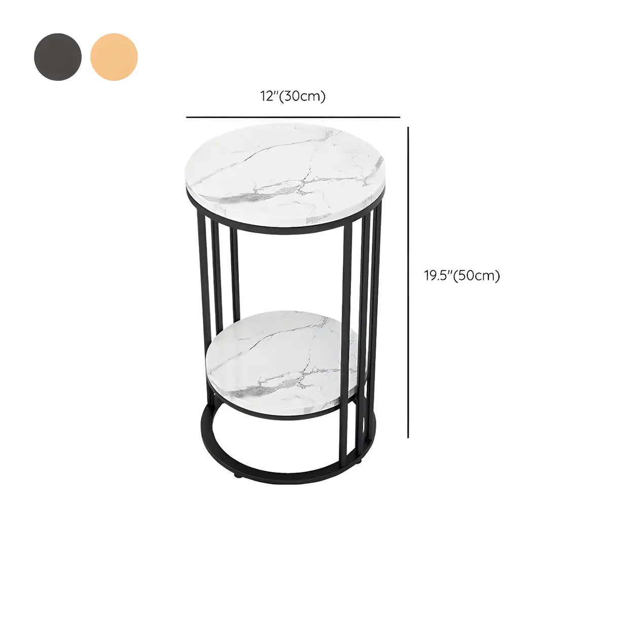 Gold 2-Tier Modish Round Marble Metal Frame Plant Stand #size