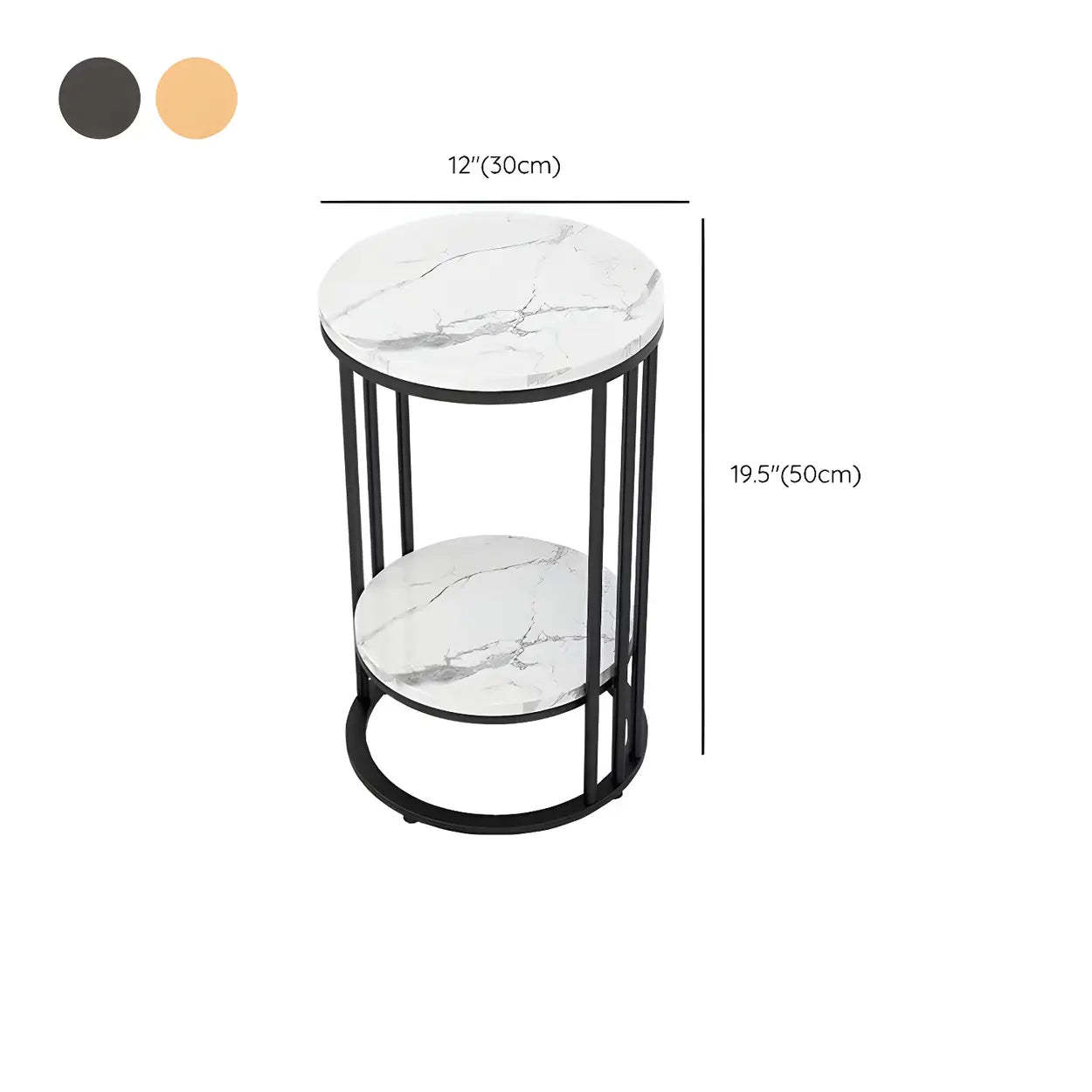 Gold 2-Tier Round Marble Metal Plant Stand — Black