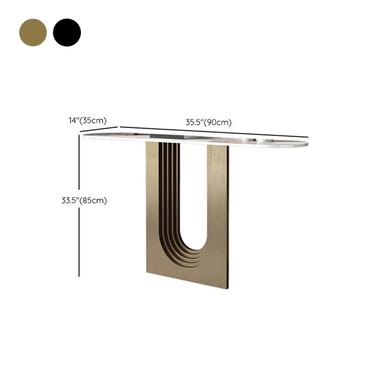 Sophisticated Abstract White Oval Marble Console — Gold
