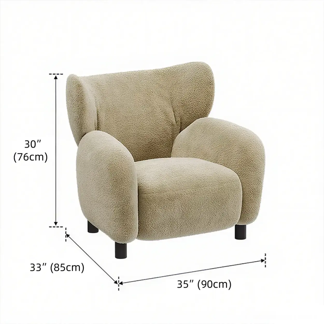 Modern Apricot Chenille Wingback Accent Chair with Arms