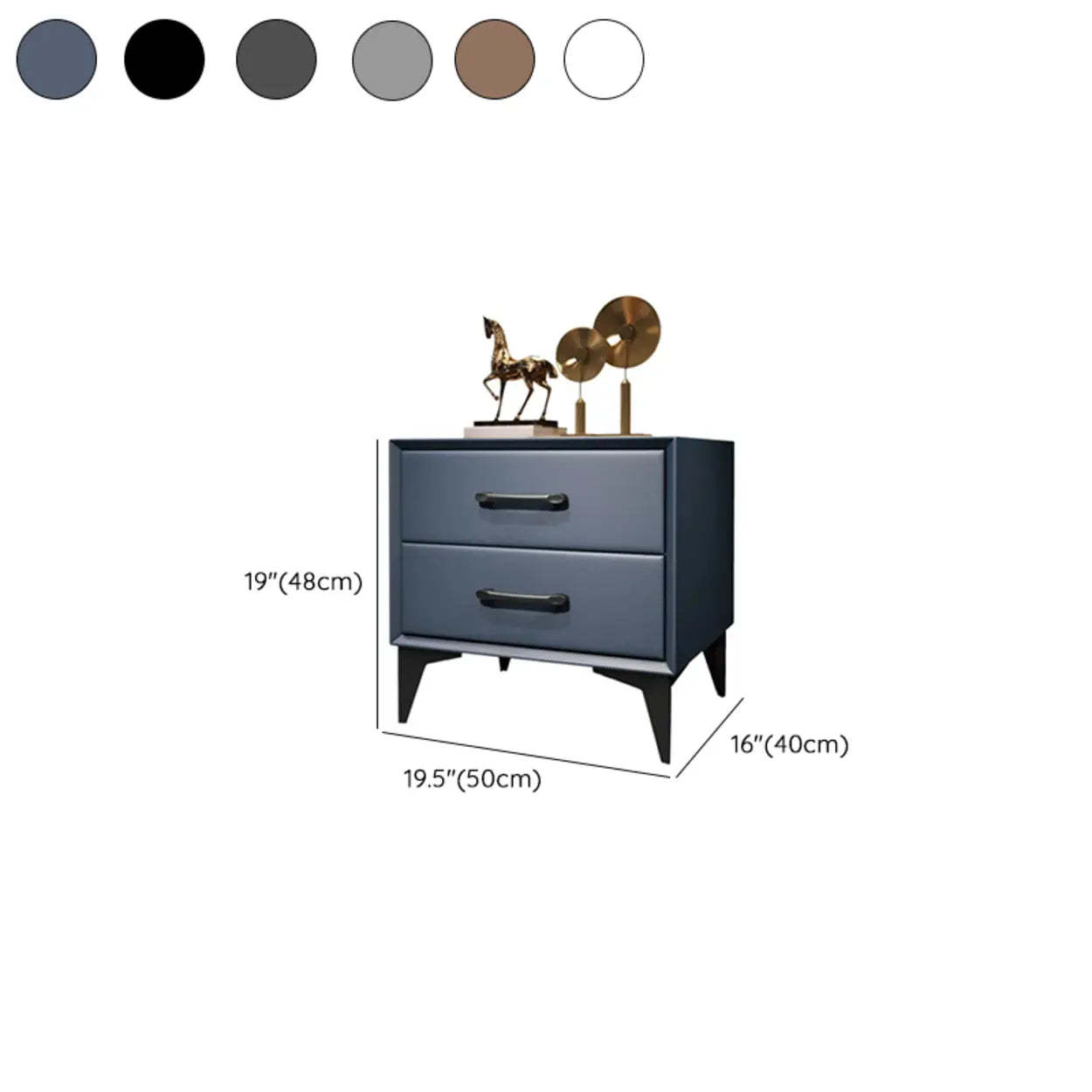 Blue 2-Tier Square Leather Nightstand with Legs — Blue