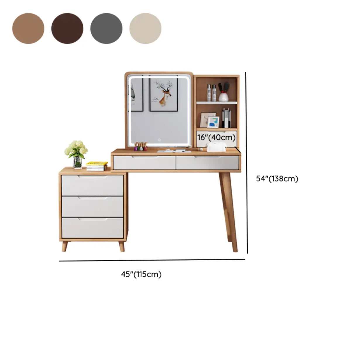 Contemporary Natural Wood Makeup Vanity