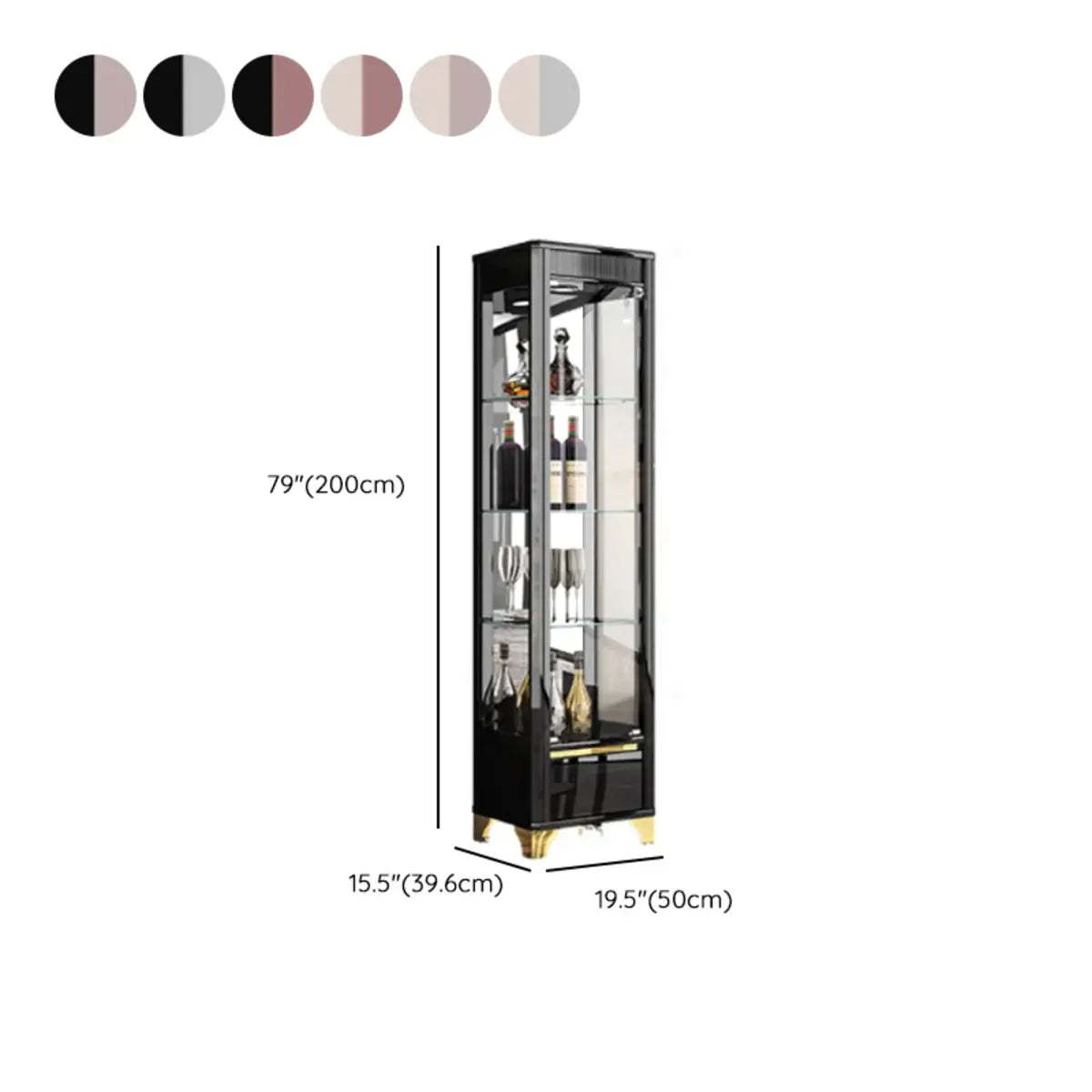 Black Rectangular Tall Glass Wine Display Cabinet
