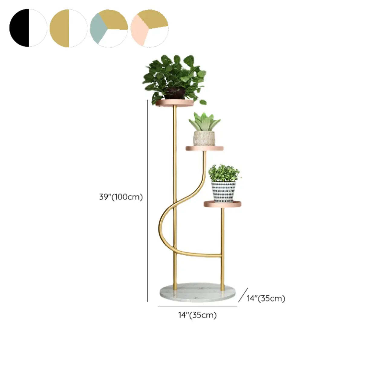 Elegant Curved Metal 3-Tier Gold Indoor Plant Stand