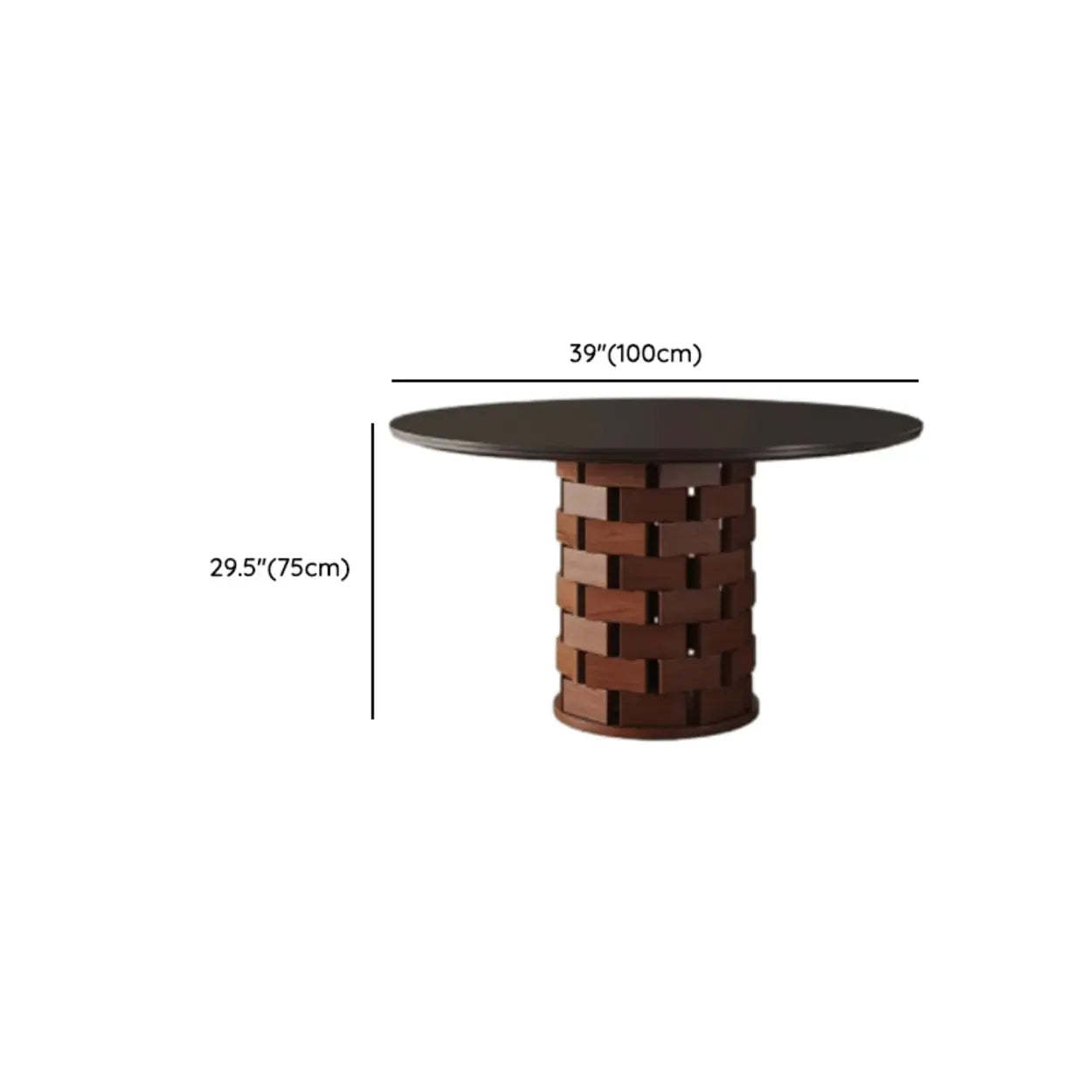 Mid-Century Wood Brick Pedestal Round Dining Table
