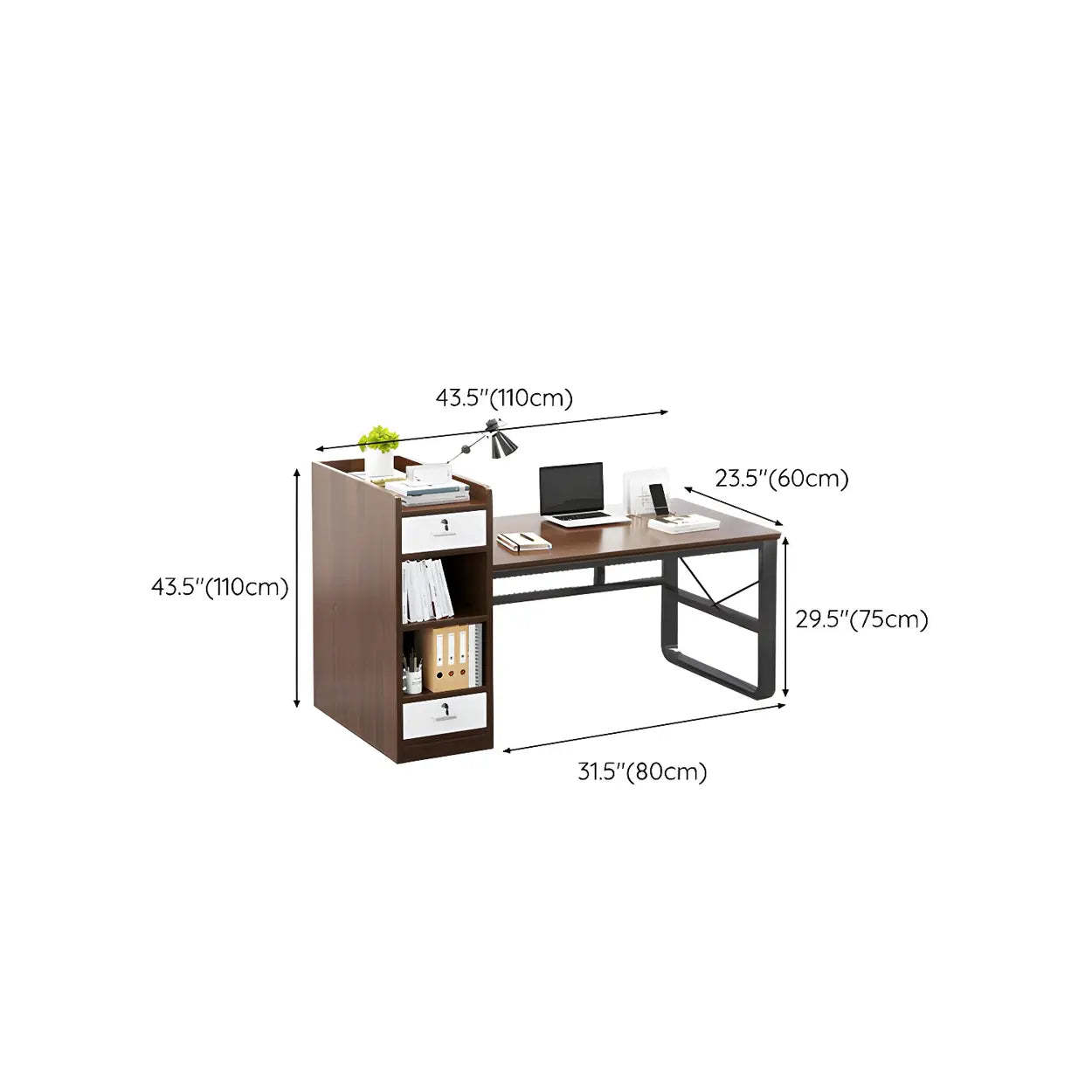Natural Wood Computer Desk with Cabinet Drawers and Shelf