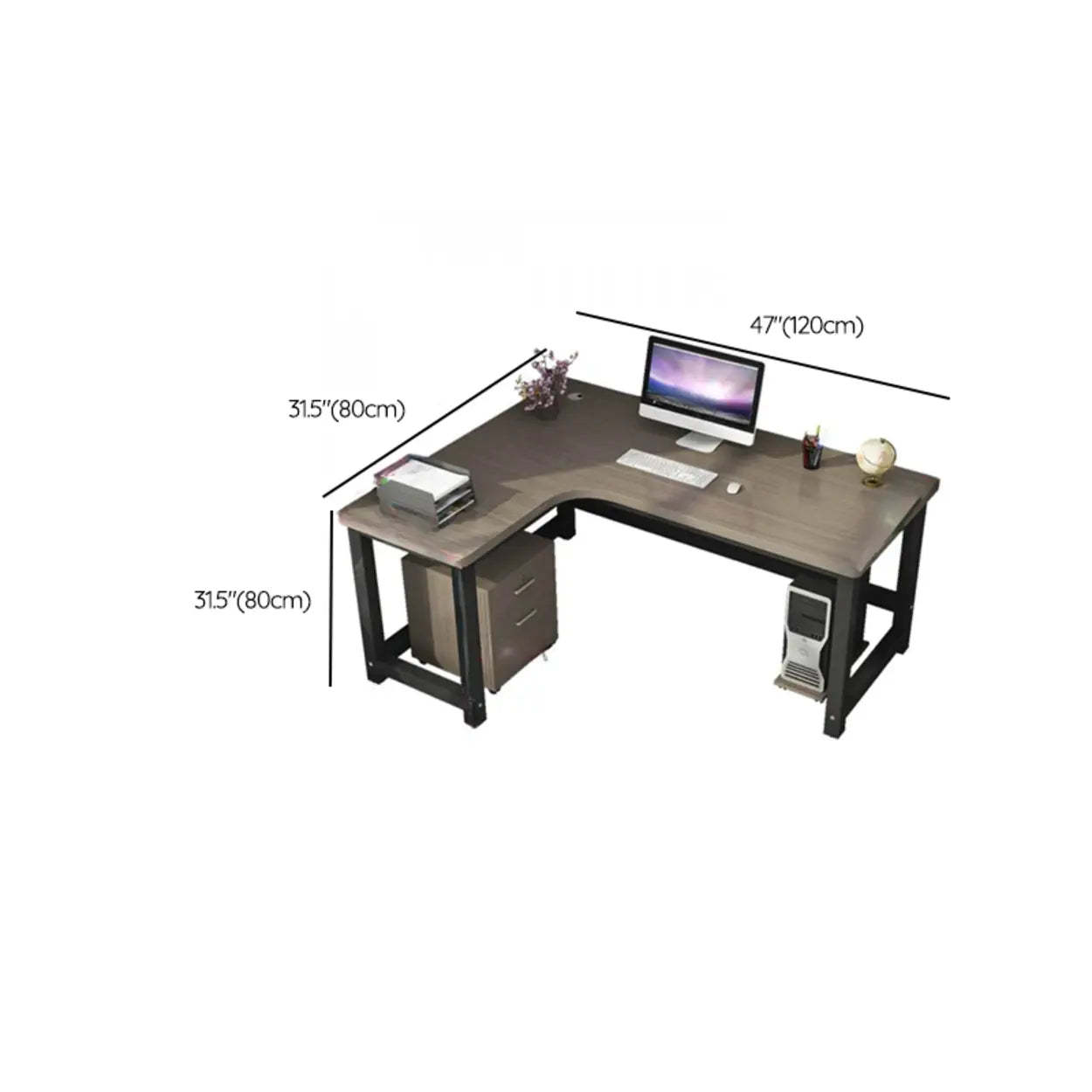 Modern Gray Wood L-Shape H-Base Computer Desk — Left Hand Return / Table Only