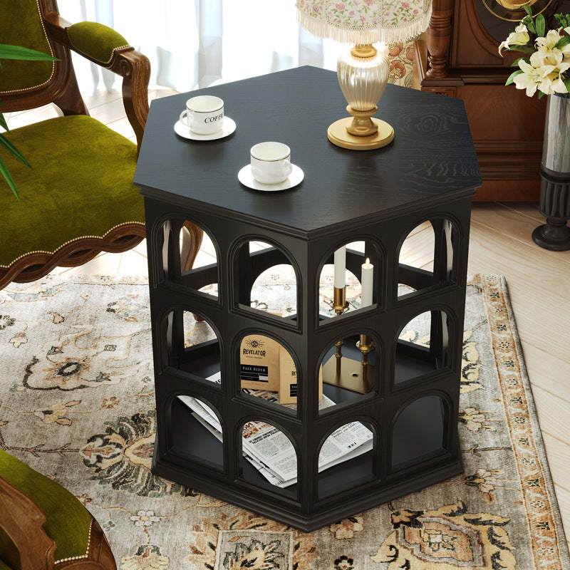 Retro Hexagonal Wood Hollow End Table