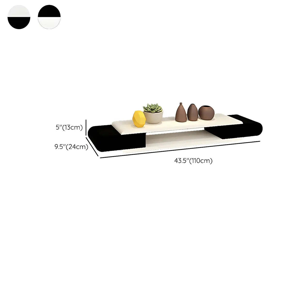Floating Wood Open-Storage TV Stand — Black-White