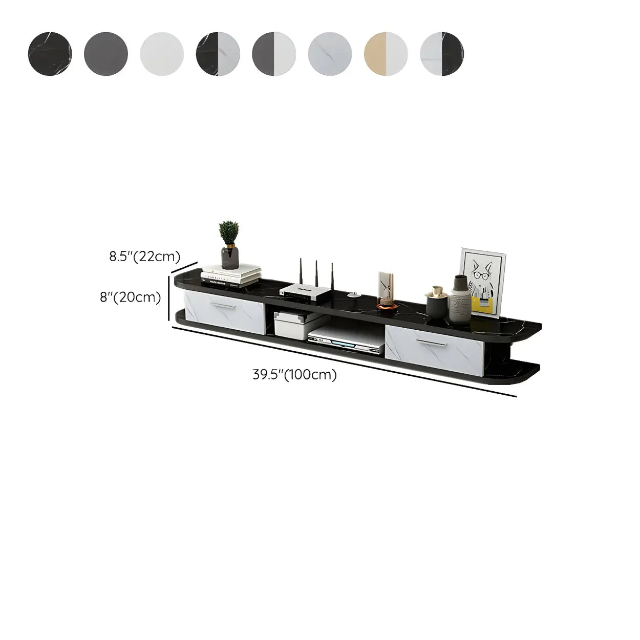 Black Floating Open-Storage Wood TV Stand — White