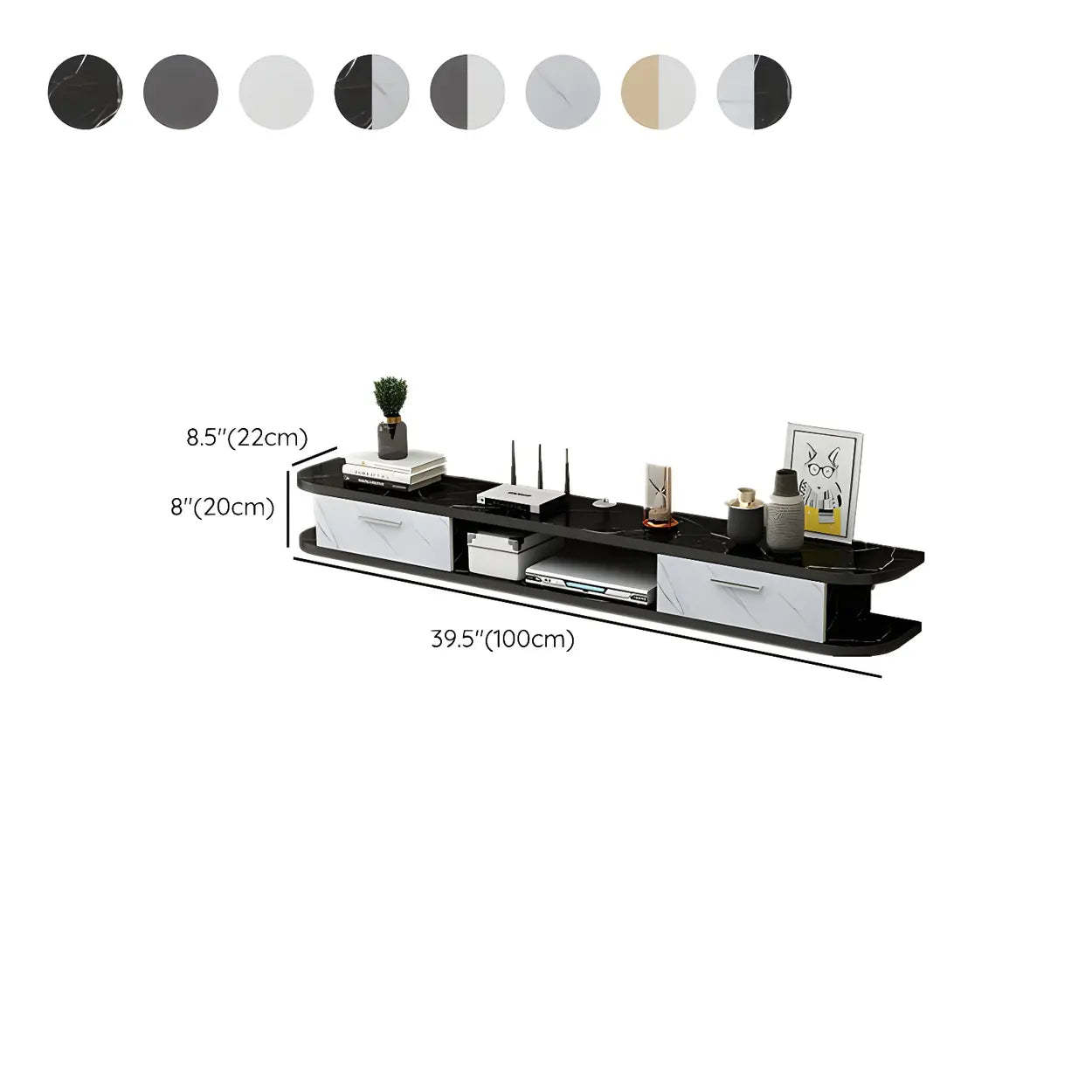 Black Floating Open-Storage Wood TV Stand — White