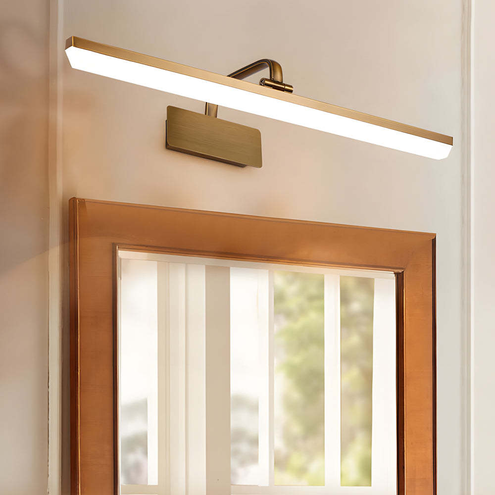 Brass Linear LED Bathroom Vanity Light with Curved Rod Design Elegant Mirror Fixture-Lighom