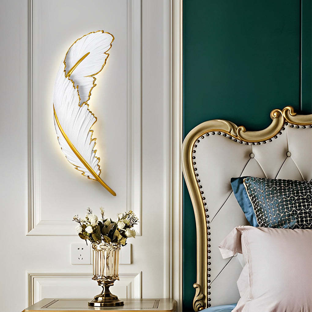 Modern Art Decorative Resin Feather LED Strip Dimmable White Wall Sconces-Lighom