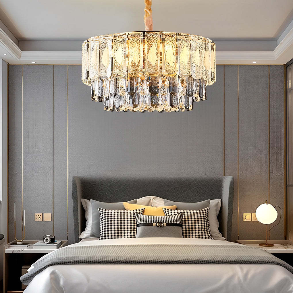 Round 3-Step Dimming LED Crystal Strip Postmodern Chandelier