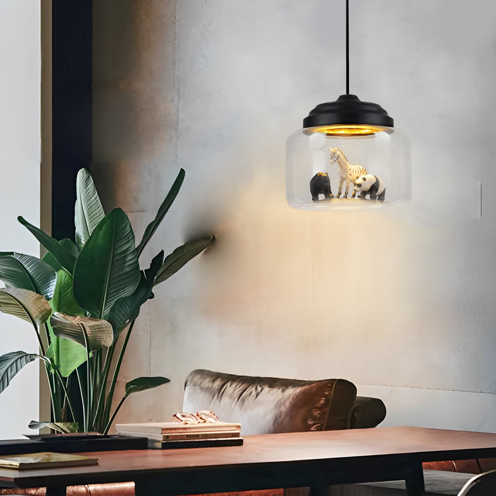 Animal Decor Glass Jar LED Black Modern Pendant Light