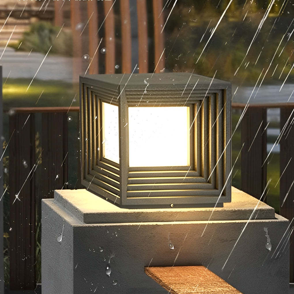 Modern square cap black outdoor post lights — 11.8" W x 11.8" D x 10.2" H / Hardwired