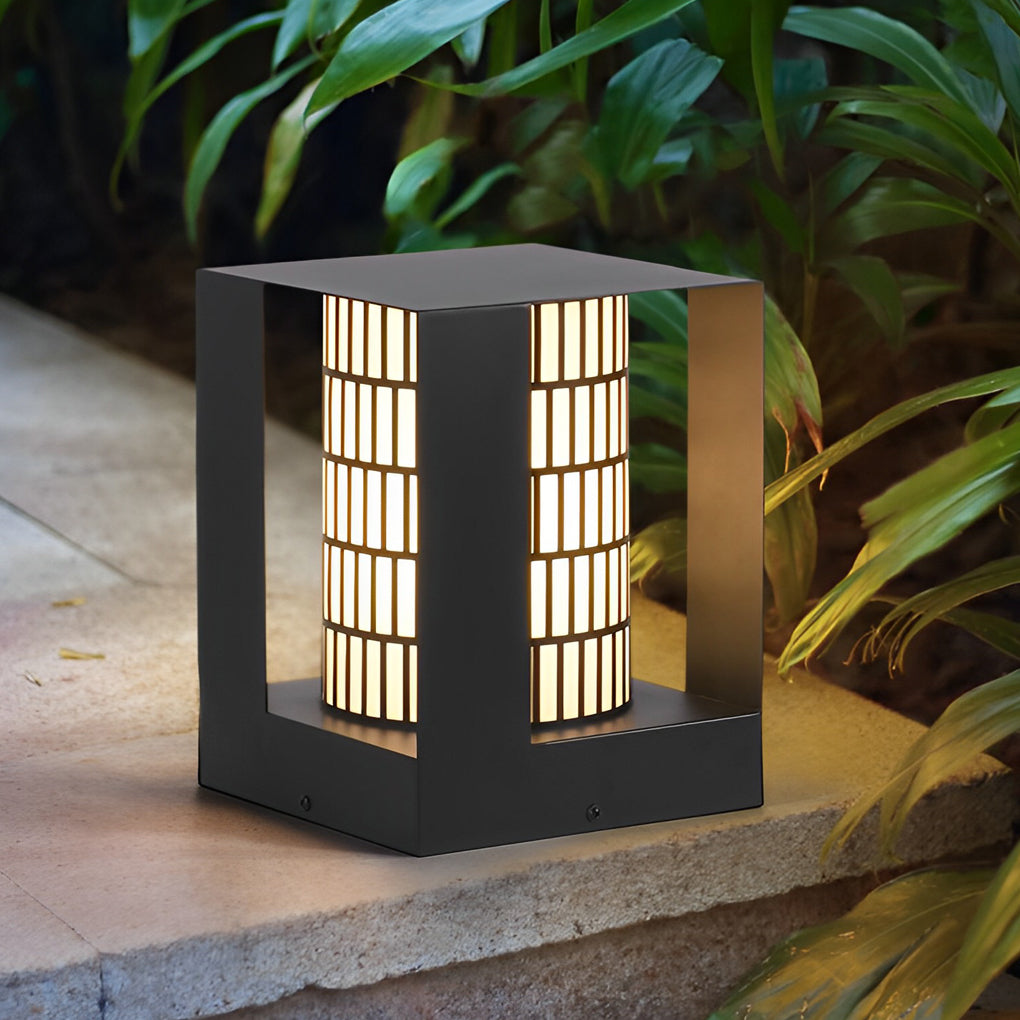 Square Lantern Waterproof LED Black Modern Backyard Landscaping Lights-Lighom