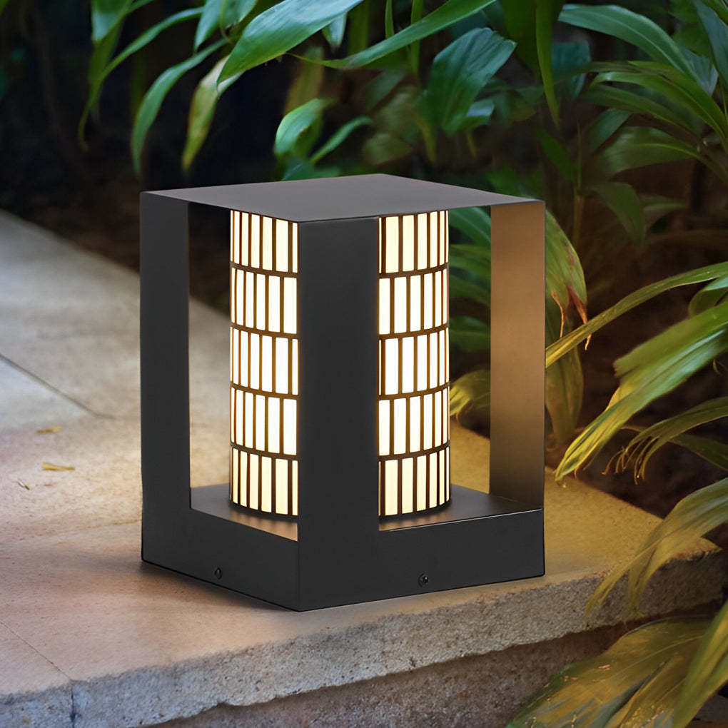 Square Lantern Waterproof LED Black Modern Backyard Landscaping Lights-Lighom