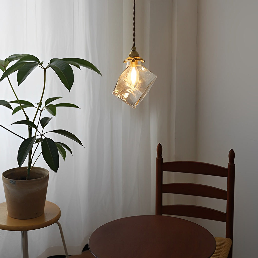 Modern square transparent pendant lighting in glass metal brass