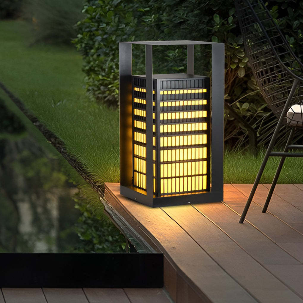 Black Industrial Cuboid LED Outdoor Pathway Lantern
