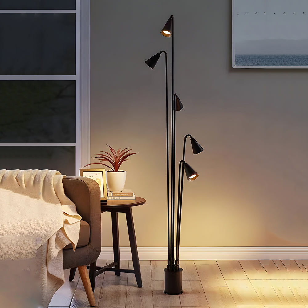 Industrial Black Multi-Head LED Floor Lamp
