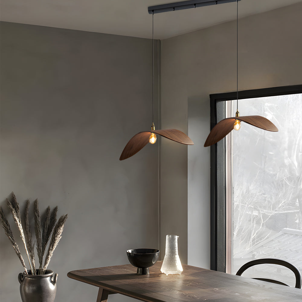 Leaf wabi-sabi wood pendant lighting for kitchen or bedroom — 15.4"X7.1" / Round / 3-Light