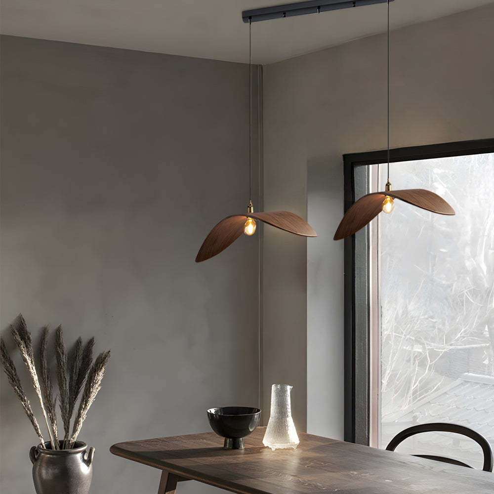 Wabi-Sabi Walnut Bar Leaf Curve Wood Pendant Light