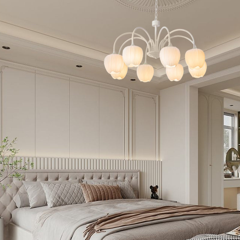 Tulips Flowers Three Step Dimming LED Milky White Modern Chandelier-Lighom