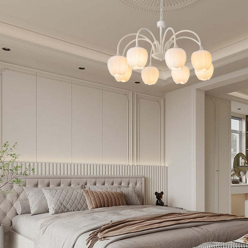 Tulips Flowers Three Step Dimming LED Milky White Modern Chandelier-Lighom