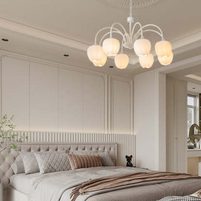 Tulips Flowers Three Step Dimming LED Milky White Modern Chandelier-Lighom