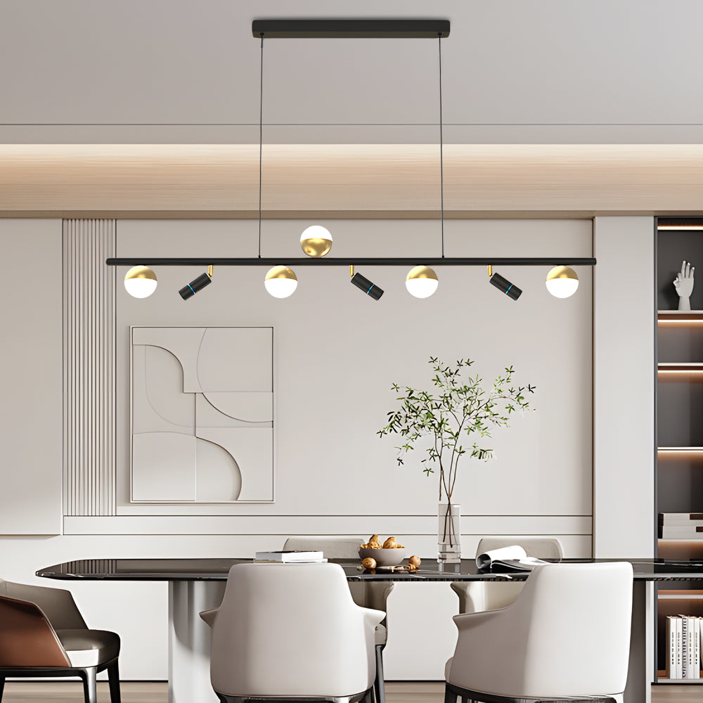 Modern long strip black pendant lighting, Lighom — Matte Black / 8-Light