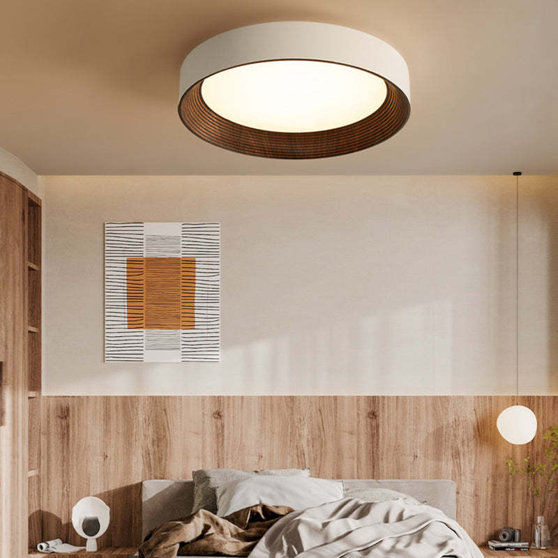 Round Iron Three Step Dimming Modern Wood Texture LED Ceiling Lights Fixture-Lighom