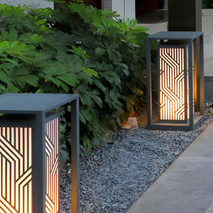 Gray Retro Aesthetic Waterproof LED Outdoor Pathway Cuboid Lantern-Lighom