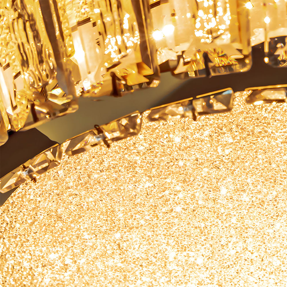 Quicksand Drum Crystal Titanium Gold Flush Mount Chandelier