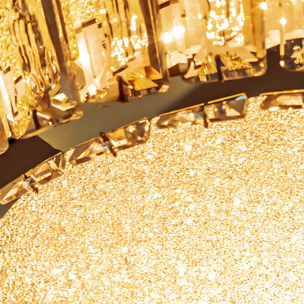 Quicksand Drum Crystal Titanium Gold Flush Mount Chandelier
