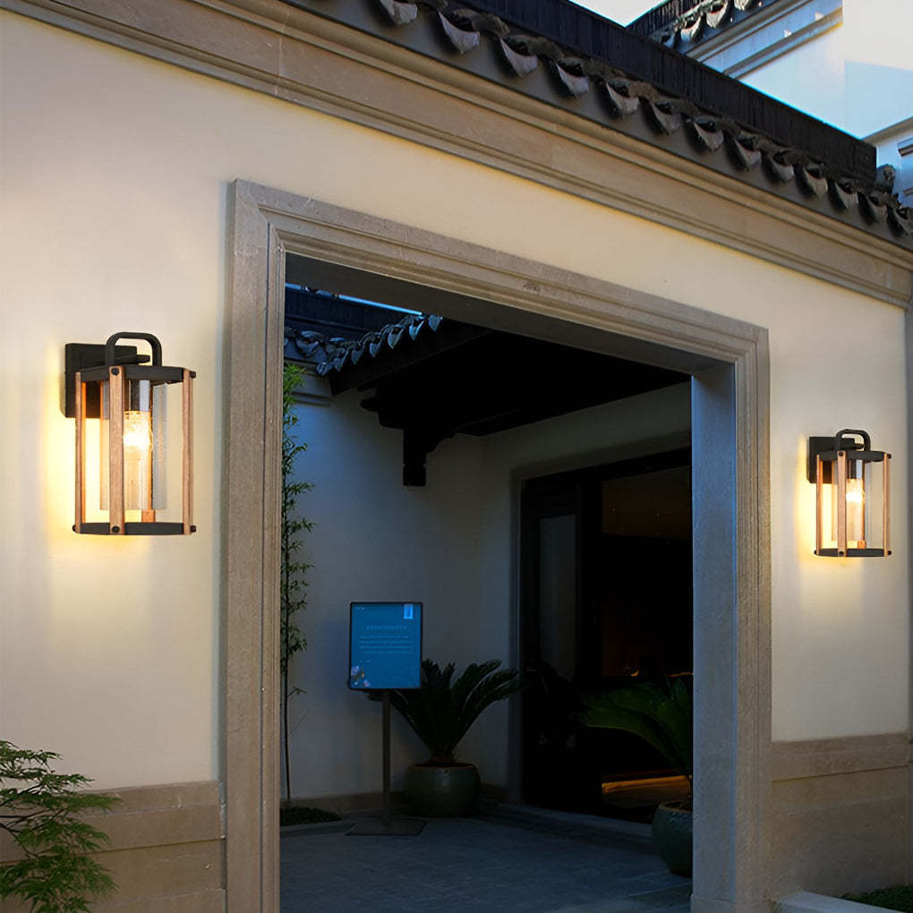Lantern Shaped Waterproof Glass Black Industrial Outdoor Wall Sconce Lighting-Lighom