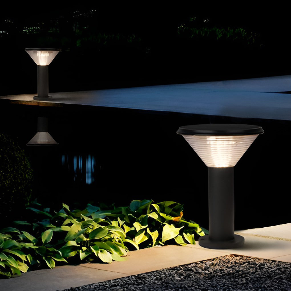 Round Light Control Induction Black Modern Outdoor Solar Pathway Lights-Lighom