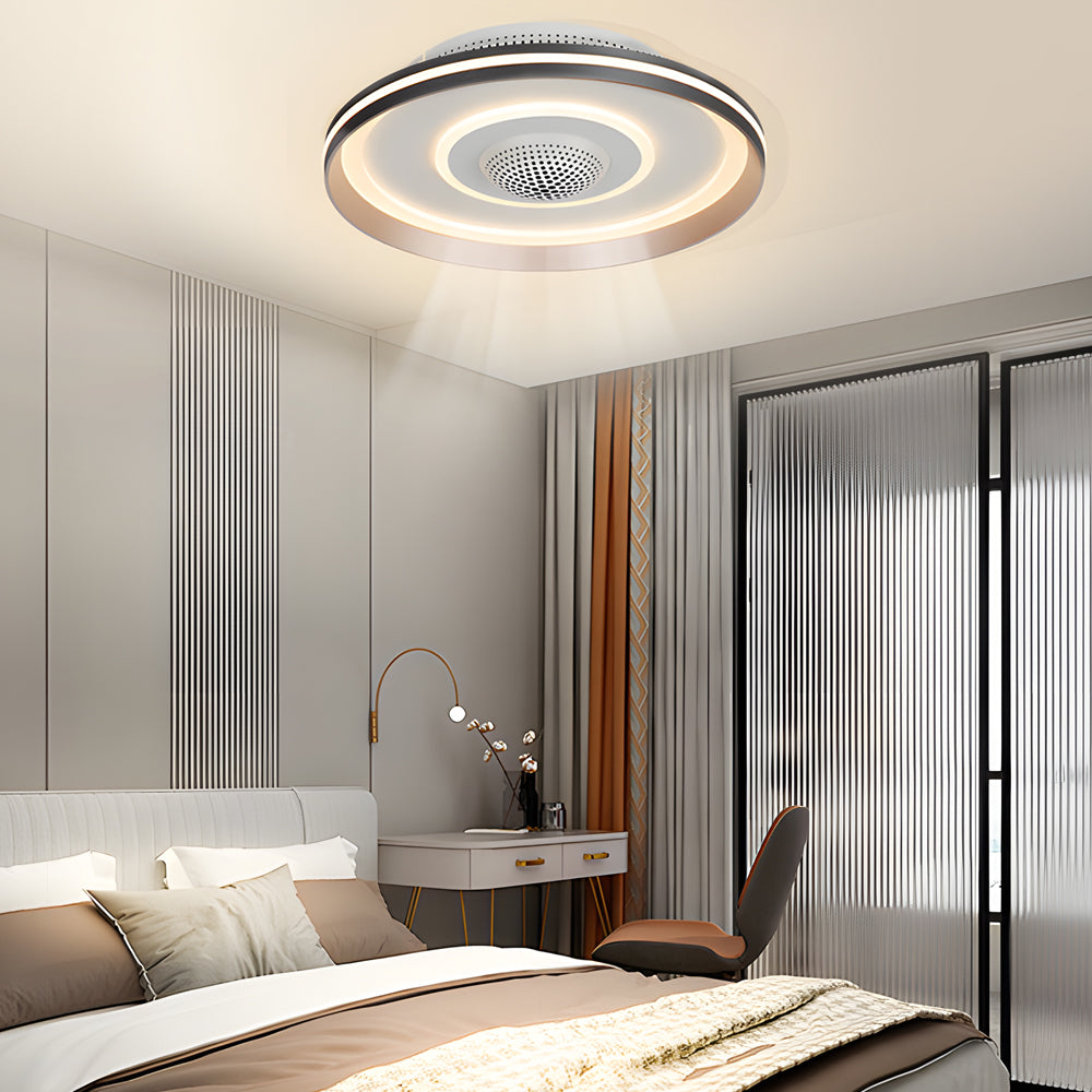 Nordic Round Circles LED Invisible Flush Mount Ceiling Fan Light-Lighom