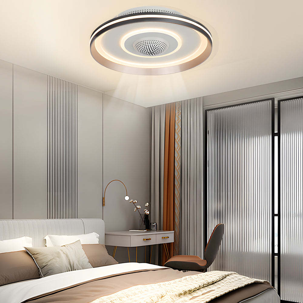 Nordic Round Circles LED Invisible Flush Mount Ceiling Fan Light-Lighom
