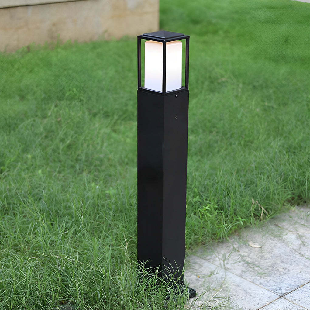 31.49 In. H Aluminum Black Bollard Lights Square Outdoor Path Lights-Lighom