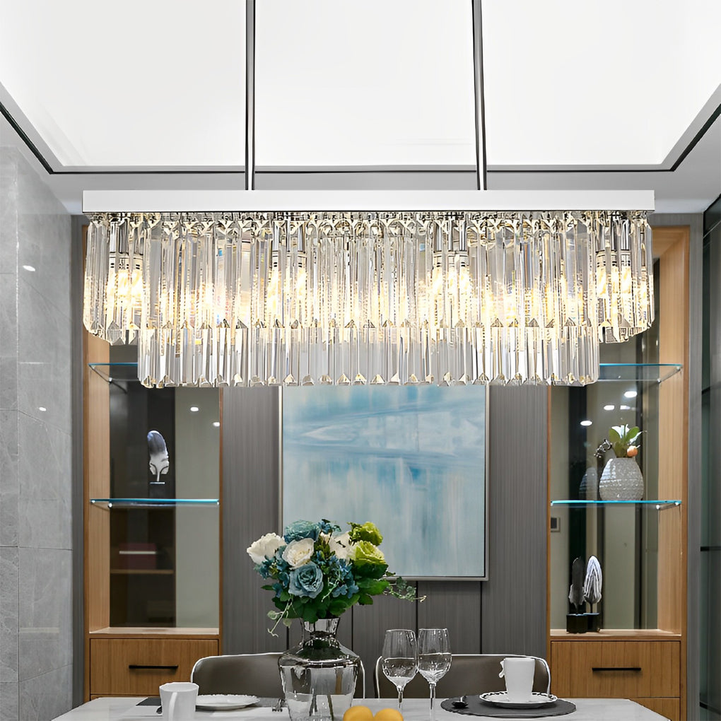 Rectangular Metal Crystal Dimmable Nordic Dining Chandelier