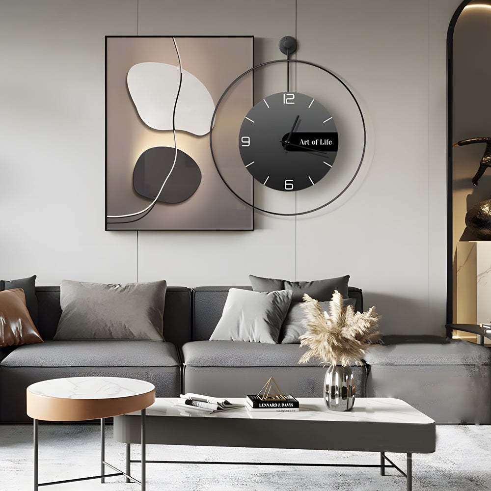 Geometric Silent Wall Clock Canvas Painting Wall Art Decor-Lighom