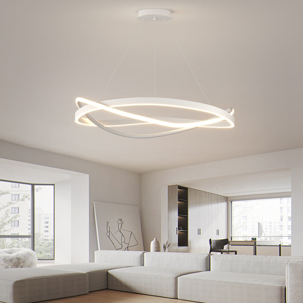 Black synthetic wave ring chandeliers - modern — 22" Diameter / White