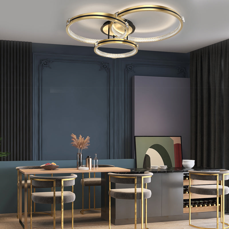 2/3/4-Ring Dimmable Brushed Gold Modern LED Ceiling Light