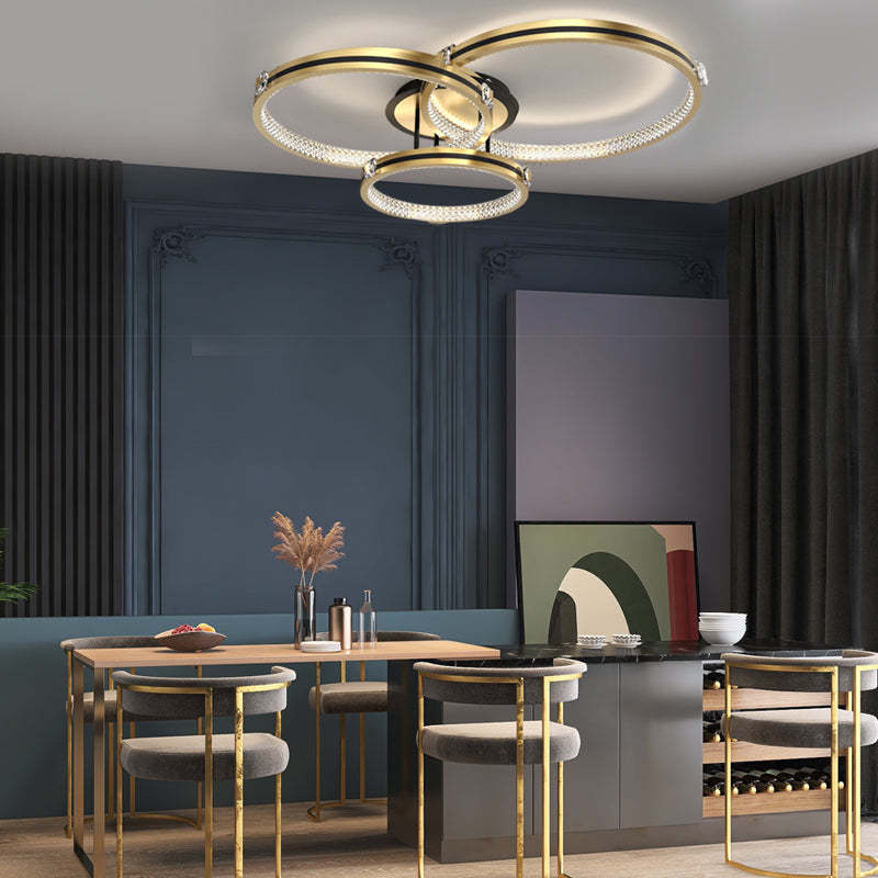 2/3/4-Ring Dimmable Brushed Gold Modern LED Ceiling Light